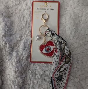 NEW Piper Red Heart Eye Bag Charm & Key Chain